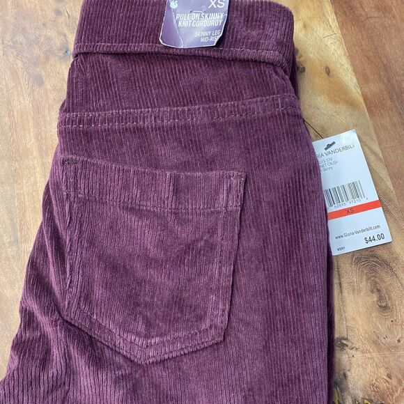 NWT GLORIA VANDERBILT WOMEN SKINNY KNIT CORDUROY MIDRISE PANT(CABERNET CRUSH XS - Picture 8 of 11
